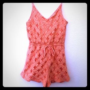 Coral lace romper